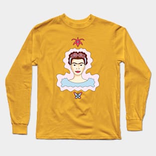 Cute Cartoon Frida Kahlo portrait Long Sleeve T-Shirt